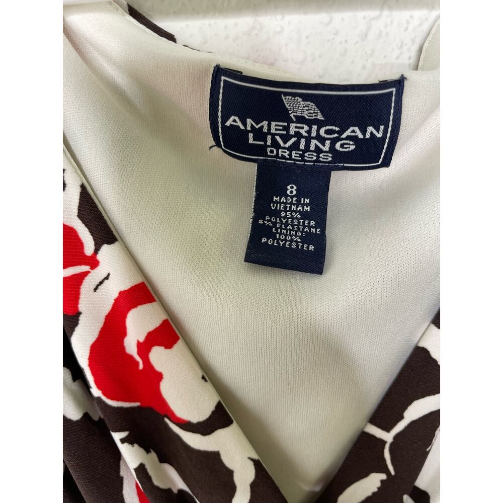 American Living Dress Floral White and Brown Faux Wrap Dress size 8 - Picture 6 of 6